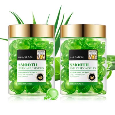 60PCS Hair Serum Oil Capsules, Moisturizing Hair Serum for Frizzy, Dry and Damaged Hair, Smooth, Non-greasy, Refreshing Long Lasting Nourishing Hair Oil for WomenAloe Vera