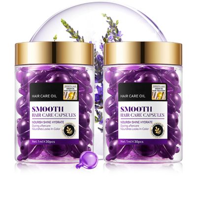 60PCS Hair Serum Oil Capsules, Moisturizing Hair Serum for Frizzy, Dry and Damaged Hair, Smooth, Non-greasy, Refreshing Long Lasting Nourishing Hair Oil for WomenLavender