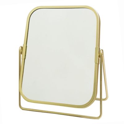 2-Sided Golden Tabletop Makeup Mirror, Square Vanity Mirror 360Rotation Dressing Table Mirror for Home Bathrom