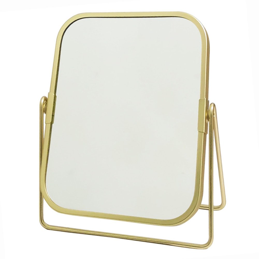 2-Sided Golden Tabletop Makeup Mirror, Square Vanity Mirror 360Rotation Dressing Table Mirror for Home Bathrom