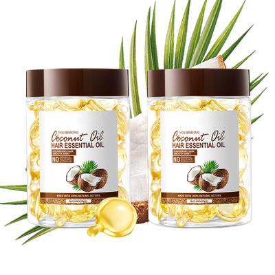 60PCS Hair Serum Oil Capsules, Moisturizing Hair Serum for Frizzy, Dry and Damaged Hair, Smooth, Non-greasy, Refreshing Long Lasting Nourishing Hair Oil for WomenCoconut Oil