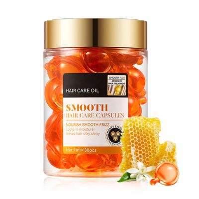 30PCS Hair Serum Oil Capsules, Moisturizing Hair Serum for Frizzy, Dry and Damaged Hair, Smooth, Non-greasy, Refreshing Long Lasting Nourishing Hair Oil for WomenHoney