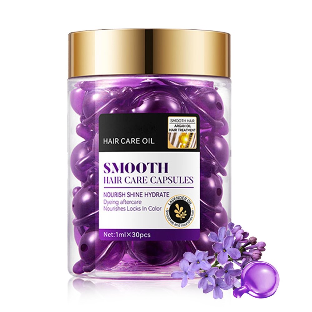 30PCS Hair Serum Oil Capsules, Moisturizing Hair Serum for Frizzy, Dry and Damaged Hair, Smooth, Non-greasy, Refreshing Long Lasting Nourishing Hair Oil for WomenLavender