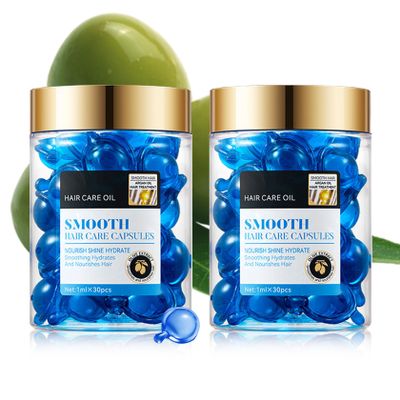 60PCS Hair Serum Oil Capsules, Moisturizing Hair Serum for Frizzy, Dry and Damaged Hair, Smooth, Non-greasy, Refreshing Long Lasting Nourishing Hair Oil for WomenOlive