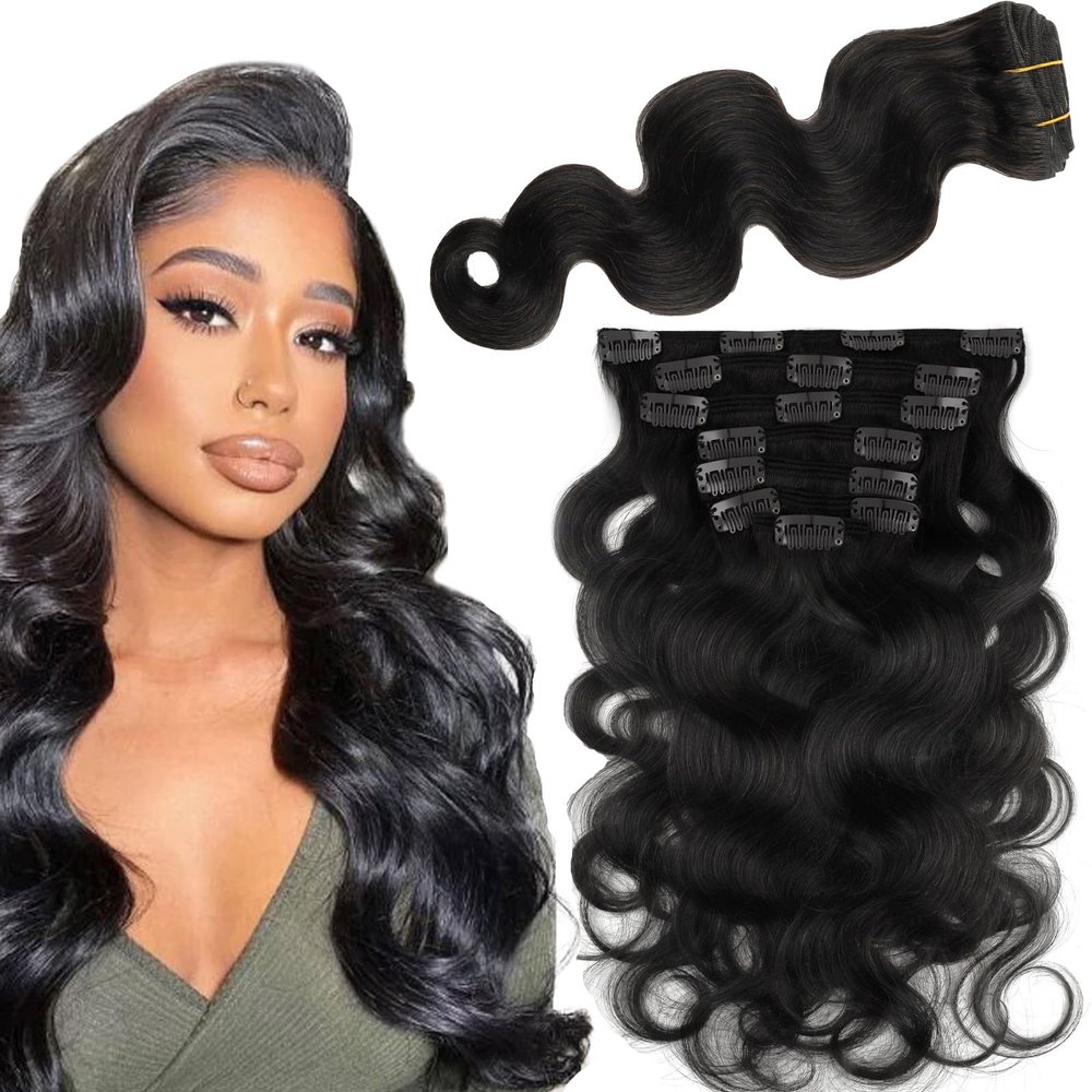 Sassina Body Wave Clip in Extensions Human Hair Double Weft Clip in Human Hair Extensions Full Head Natural Black Brazilian Clip Remy Thick Hair Extensions for Black Women 7Pcs 120G 16 Inch