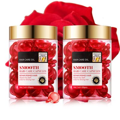 60PCS Hair Serum Oil Capsules, Moisturizing Hair Serum for Frizzy, Dry and Damaged Hair, Smooth, Non-greasy, Refreshing Long Lasting Nourishing Hair Oil for WomenRose