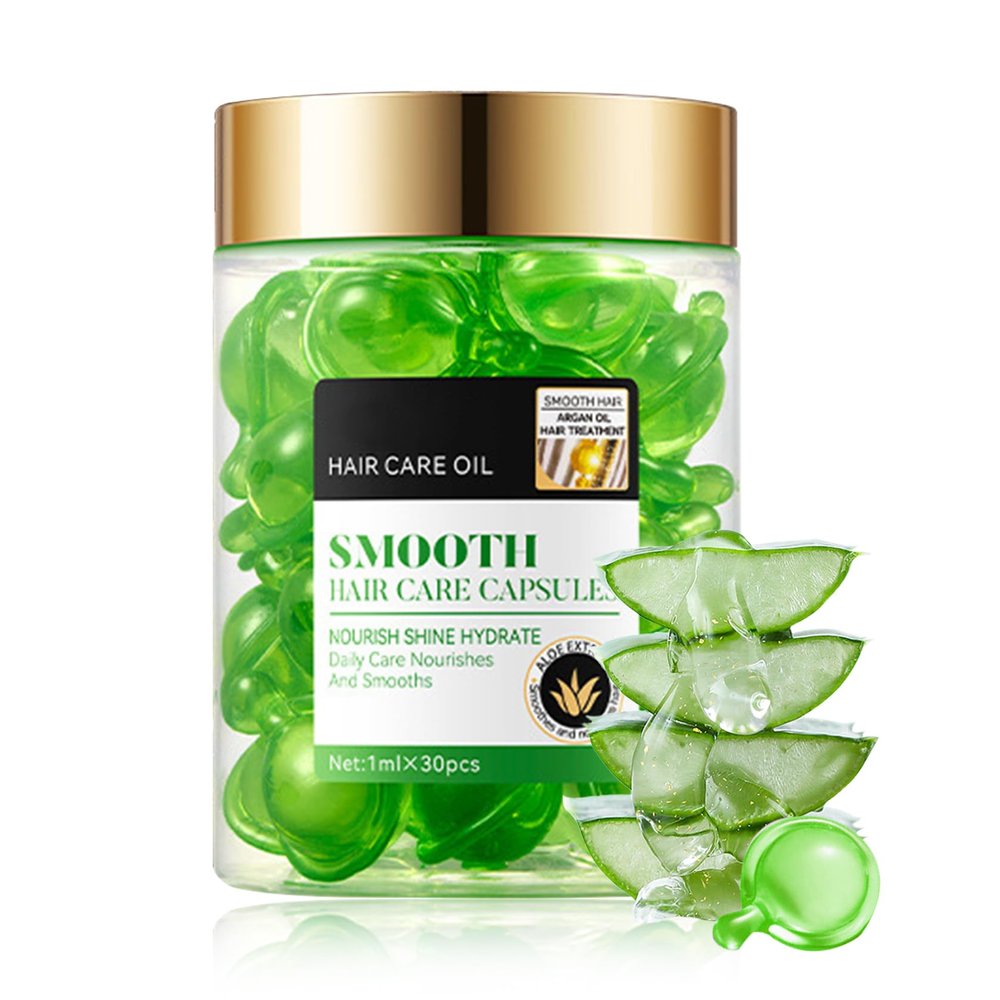 30PCS Hair Serum Oil Capsules, Moisturizing Hair Serum for Frizzy, Dry and Damaged Hair, Smooth, Non-greasy, Refreshing Long Lasting Nourishing Hair Oil for WomenAloe Vera