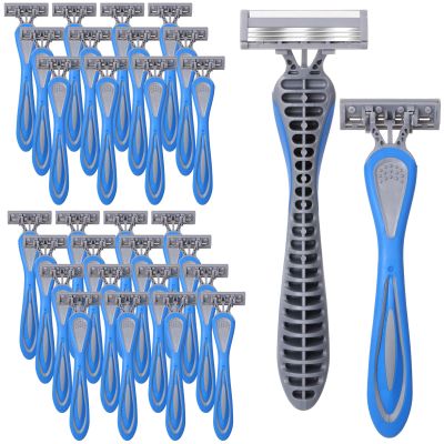 Leriton 30 Pcs Mens Disposable Razors Bulk 3 Blade Sensitive Skin Shaving Razor Long Blade for Hotel Spa Travel