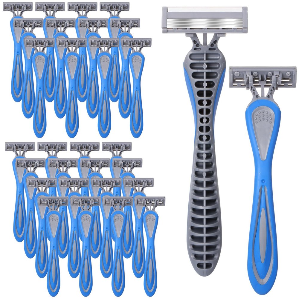 Leriton 30 Pcs Mens Disposable Razors Bulk 3 Blade Sensitive Skin Shaving Razor Long Blade for Hotel Spa Travel