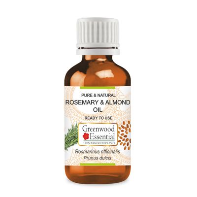 Greenwood Essential Rosemary and Almond Oil for Healthy Hair, Scalp and Roots- Pure and Natural 50ml (1.69oz)