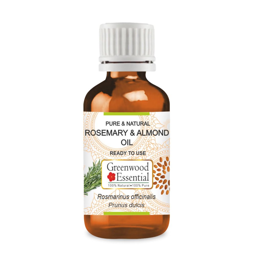 Greenwood Essential Rosemary and Almond Oil for Healthy Hair, Scalp and Roots- Pure and Natural 50ml (1.69oz)