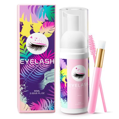 Buqikma Lash shampoo for Eyelash Extension, 60Ml/2.11fl.Oz Eyelash Shampoo Kit with Lash Wash Brushes Gentle Lash Extension Cleanser for Professional Salon and Home Eyelash Care