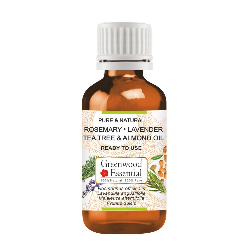Greenwood Essential Rosemary Lavender Tea Tree and Almond Oil, Ancient Recipe for Healthy Hair and Scalp Massage Pure and Natural 100ml (3.38oz)