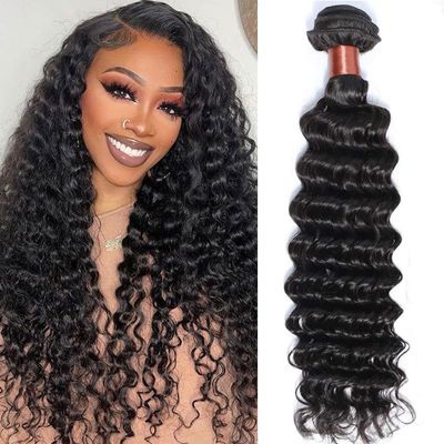 Blackmoon 12A Deep Wave Human Hair Bundles,24 Inches 100% Human Hair,Wet and Wavy Double Weft,100g/Bundle Natural Black