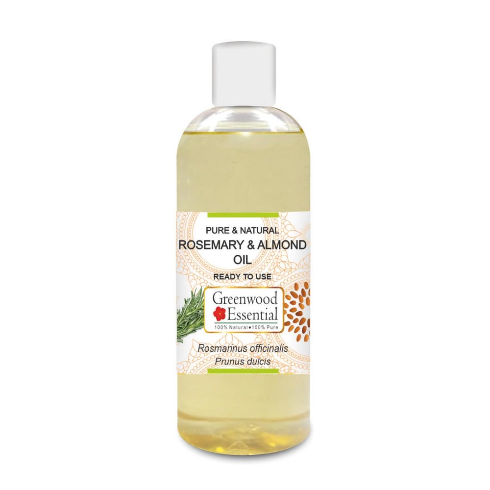 Greenwood Essential Rosemary and Almond Oil for Healthy Hair, Scalp and Roots- Pure and Natural 200ml (6.76oz)
