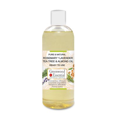 Greenwood Essential Rosemary Lavender Tea Tree and Almond Oil, Ancient Recipe for Healthy Hair and Scalp Massage Pure and Natural 200ml (6.76oz)