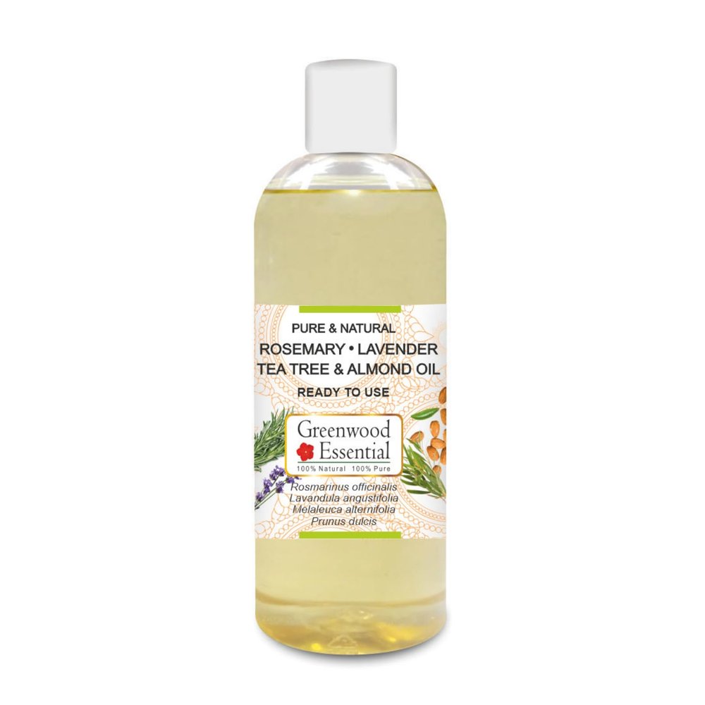 Greenwood Essential Rosemary Lavender Tea Tree and Almond Oil, Ancient Recipe for Healthy Hair and Scalp Massage Pure and Natural 200ml (6.76oz)
