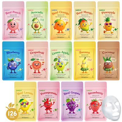 126 Pack Sheet Hydrating Face Masks Skincare for Women, Bulk Fruit Face Mask Skin Care for Kids, Facial Masks Set for All Skin Types, Christmas Birthday Gifts, Spa Party Supplies for Girls Teens