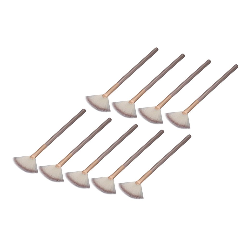 9pcs Soft Facial Fan Makeup Brush 3 Colors Aluminium Tube Face Applicator Brushes for Family Champagne Color