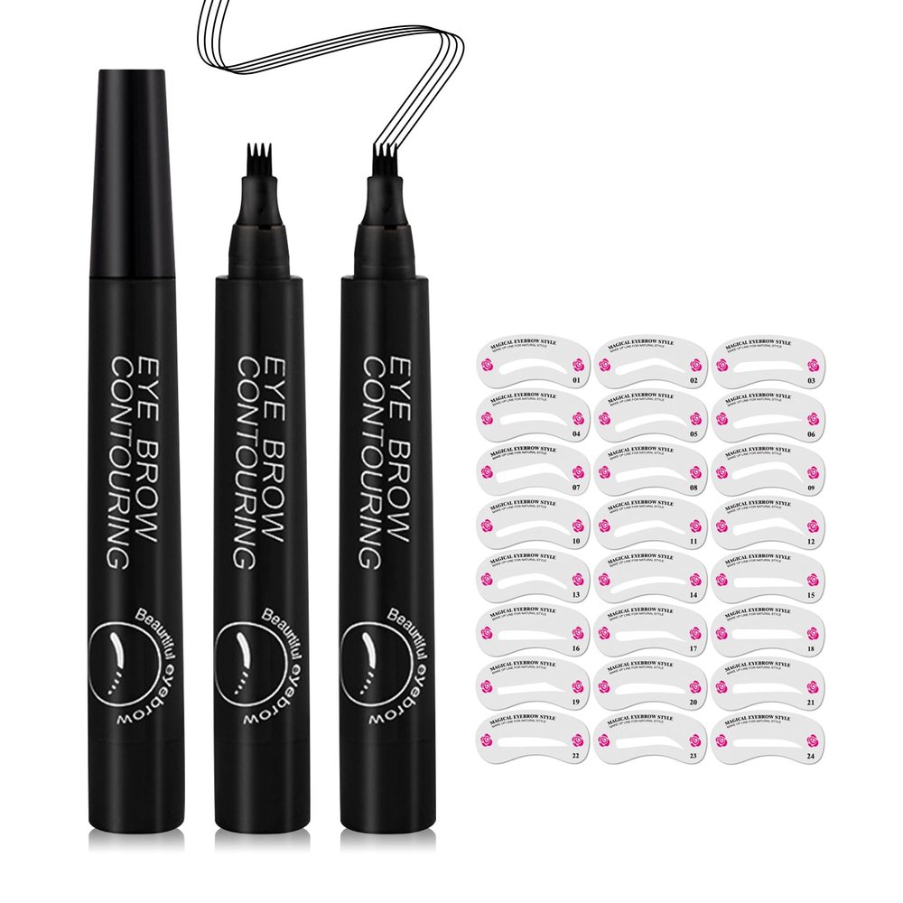 3Pcs Black Microblading Eyebrow Pen,Liquid Eyebrow Pen,Waterproof Microblading Eyebrow Pencil with a Micro-Fork Tip Applicator, 24h Smudge Proof,Easily Create Natural Charming Eye Brow Makeup