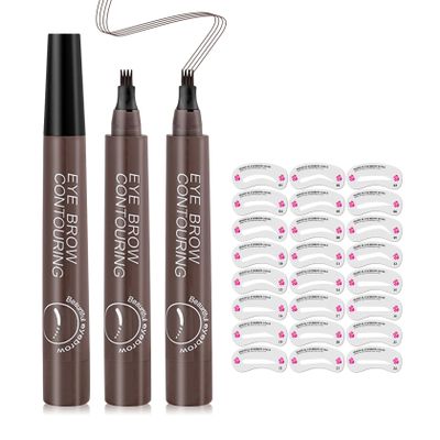 3Pcs Gray Brown Microblading Eyebrow Pen,Liquid Eyebrow Pen,Waterproof Microblading Eyebrow Pencil with a Micro-Fork Tip Applicator, 24h Smudge Proof,Easily Create Natural Charming Eye Brow Makeup
