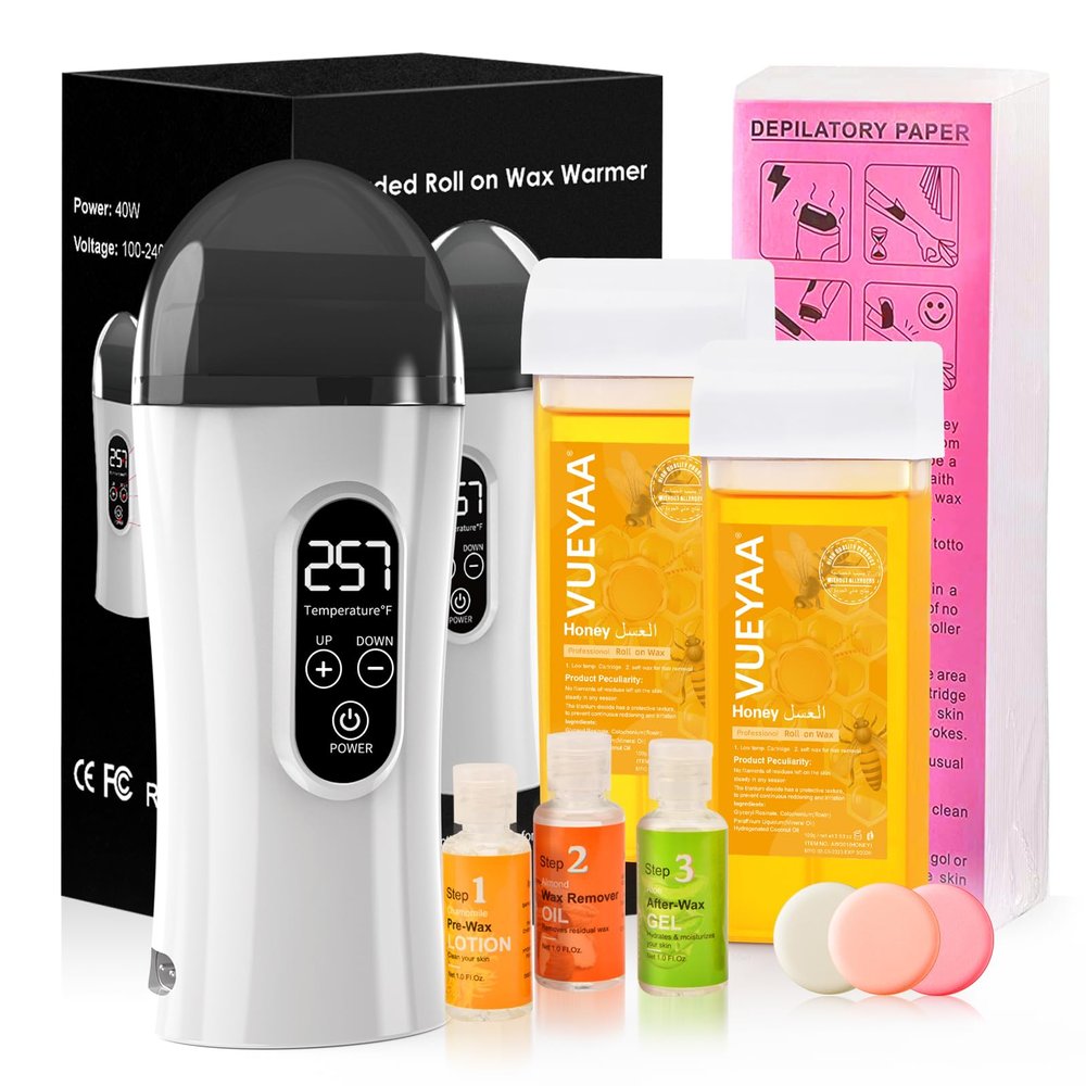 Digital Roll on Wax Kit, Wax Roller Kit for Hair Removal, Waxing Kit for Women, At Home Wax Kit for Larger Areas of the Body, Roll on Wax Warmer with 3 Skin Care Kit for Sensitive Skin