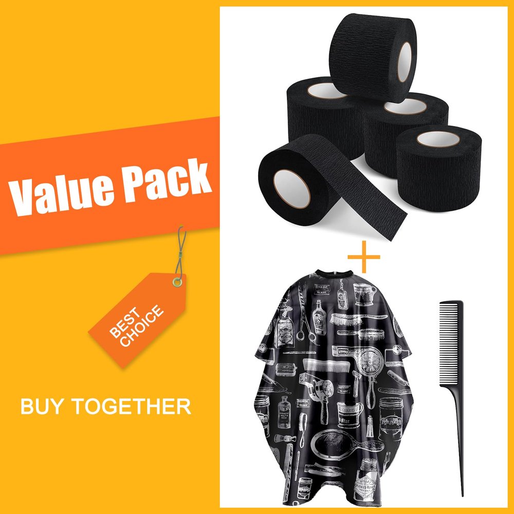 Hair Cutting Barber Cape with Hair Combs and 5 Rolls Disposable Barber Paper Neck Strips