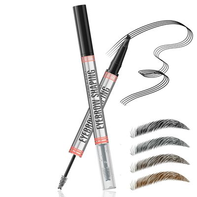 2-in-1 Eyebrow Pencil with Gel,2025 NEW Waterproof Magic Eyebrow Pencil,Dual-Ended 3D Microblading Eyebrow Pen with 4 Tip & Eyebrow Brush, Makeup Long-Lasting Eyebrow Pen for Women (Gray)