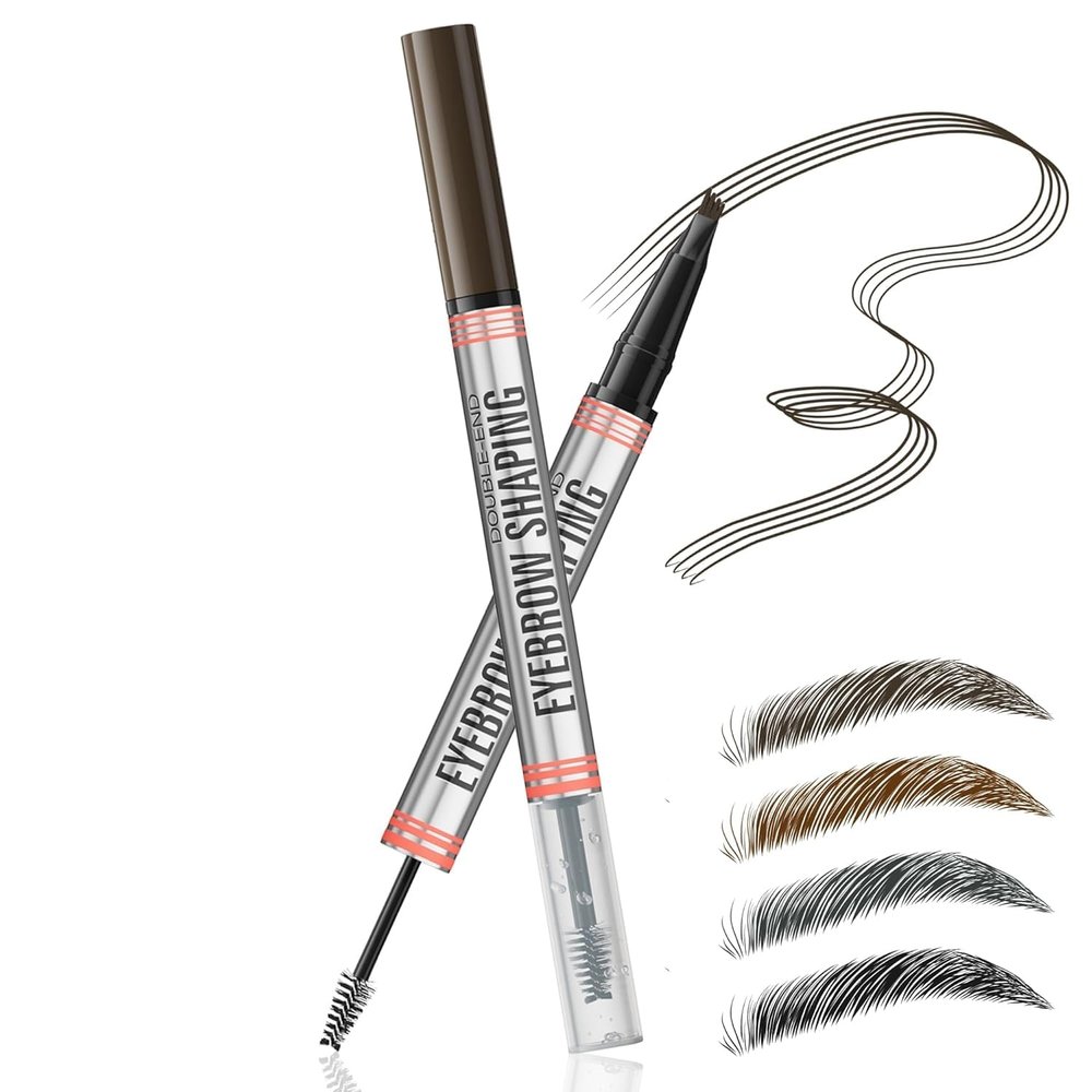2-in-1 Eyebrow Pencil with Gel,2025 NEW Waterproof Magic Eyebrow Pencil,Dual-Ended 3D Microblading Eyebrow Pen with 4 Tip & Eyebrow Brush, Makeup Long-Lasting Eyebrow Pen for Women (Dark Brown)
