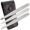 3 Swords Germany  stainless steel precision tweezer set SILVERADO, slanted, straight, pointed eyebrows hair, synthetic leather case by 3 Swords view 1