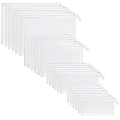 24 Pack Nylon Mesh Makeup Bags Cosmetic Bags Mesh Zipper Pouch Pencil Case Travel Organizer Bags 4 Sizes (White)