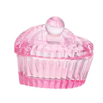 Pink Glass Dappen Dish Monomer Holder with Lid, Heart Shaped