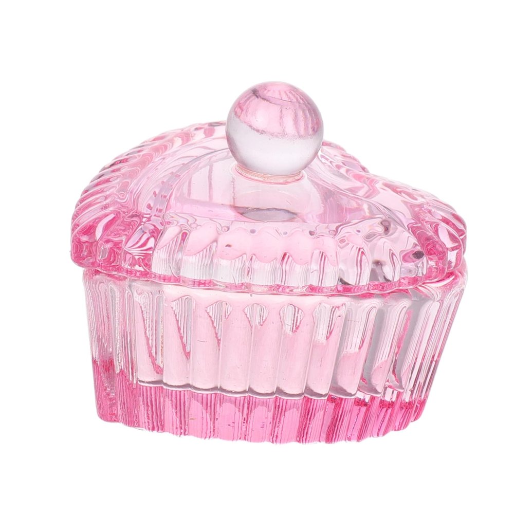 Pink Glass Dappen Dish Monomer Holder with Lid, Heart Shaped
