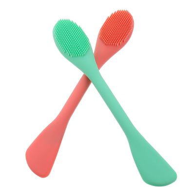 Baluue 2pcs Silicone Facial Cleansing Brush Dual-Head Exfoliating Face Brush for Deep Pore Cleaning Gentle Skin Care Tool for All Skin Types Coral Orange