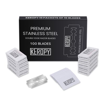 KEROPY 100 Safety Razor Blades - Super Sharp Stainless Steel & Lifetime Supply for Smooth Shaving, Individually Wax-Sealed, Universal Razor Compatibility
