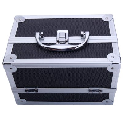 Black Makeup Organizer Aluminum Cosmetic Storage Drawers, Makeup Storage Box for Lipstick Jewelry and Makeup Brushes, Stackable Vanity Organizer,Cosmetic Organizer with Mirror 9"L x 6"W x 6"H