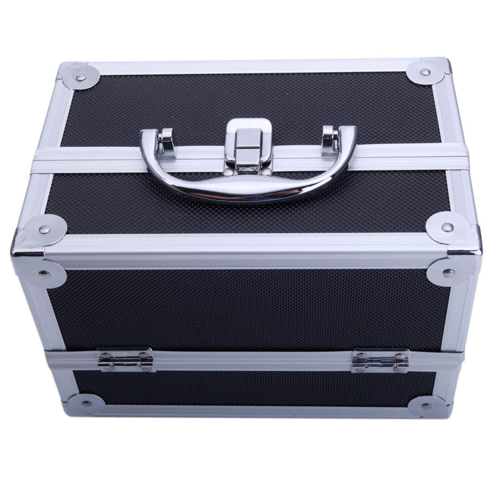 Black Makeup Organizer Aluminum Cosmetic Storage Drawers, Makeup Storage Box for Lipstick Jewelry and Makeup Brushes, Stackable Vanity Organizer,Cosmetic Organizer with Mirror 9"L x 6"W x 6"H