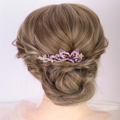 Aimimier Dainty Crystal Flower Hair Comb Sparkly Rhinestone Inlaid Hair Piece Long Teeth Side Combs Wedding Hair Accessories for Women (Purple)