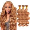 P27/30 Body Wave Bundles Honey Blonde Bundles Human Hair Mixed Length 3 Bundles Peruvian Double Weft 22 24 26 Inch Light Brown Body Wave Hair Extensions view 1