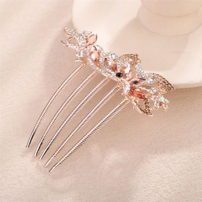 Aimimier Dainty Crystal Flower Hair Comb Sparkly Rhinestone Inlaid Hair Piece Long Teeth Side Combs Wedding Hair Accessories for Women (Champagne)