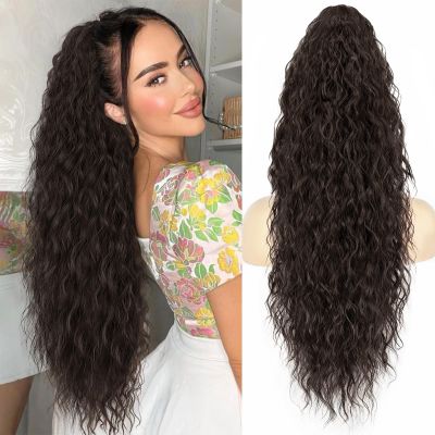 Curly Wave Hair Extensions Ponytail,30" Dark Brown Claw Clip in Ponytail