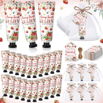 Dansib 48 Sets Strawberry Hand Cream Gifts Baby Shower Party Hand Cream Favors for Guests Berry Sweet Baby Is on the Way Gift Bulk Travel Size Hand Lotion Set for Guest