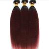 Ombre Burgundy Red Kinky Straight Micro Bead Human Hair Extensions 1b/99j Coarse Straight Micro Links Human Hair for Women Invisible Micro Loop Prebonded Real Human Hair 100strands/pack 100g 22inch view 2