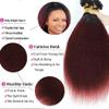 Ombre Burgundy Red Kinky Straight Micro Bead Human Hair Extensions 1b/99j Coarse Straight Micro Links Human Hair for Women Invisible Micro Loop Prebonded Real Human Hair 100strands/pack 100g 22inch view 4