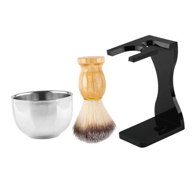 BIUDECO High-class Wood and Stainless Steel Shaving Brush Set Beard Brush and Stand Shaving Bowl Cup