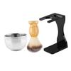 BIUDECO High-class Wood and Stainless Steel Shaving Brush Set Beard Brush and Stand Shaving Bowl Cup view 1