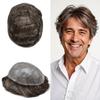 Hair Wonders Toupee for Men Hair System Real Human Hair Full Poly Skin Hairpiece for Men Replacement Systems Invisible Hairline Protesis Capilar #330#3 Dark Brown+30% Gray 7x9 120% Density view 1
