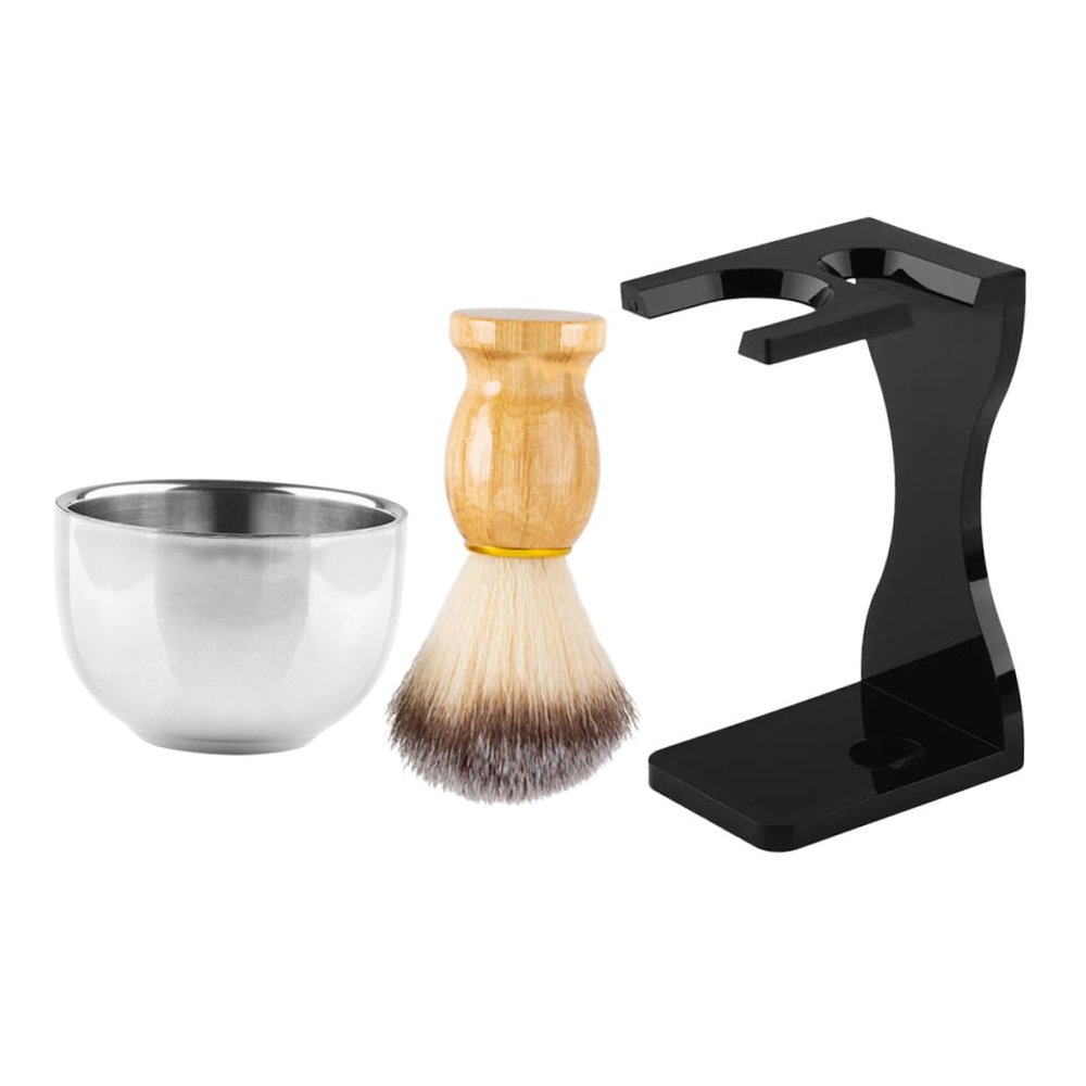 FOYTOKI Men's Beard Grooming Set Shaving Brush Kit with Durable Bowl and Stand for Home Use and Materials Friends