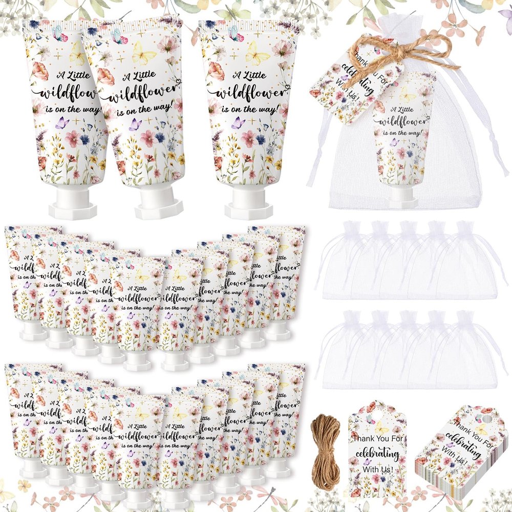 Dansib 48 Sets Wildflower Baby Shower Hand Cream Gifts Baby Shower Hand Cream Party Favors for Guests Wildflower Gift Bulk Travel Size Lotion Set for Guest