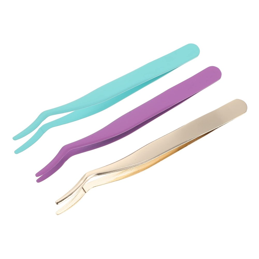 Didiseaon 3pcs Eyelash Tweezers Precision Applicators for Eyelash Extensions and False Lashes Colors for Salon and Personal Use